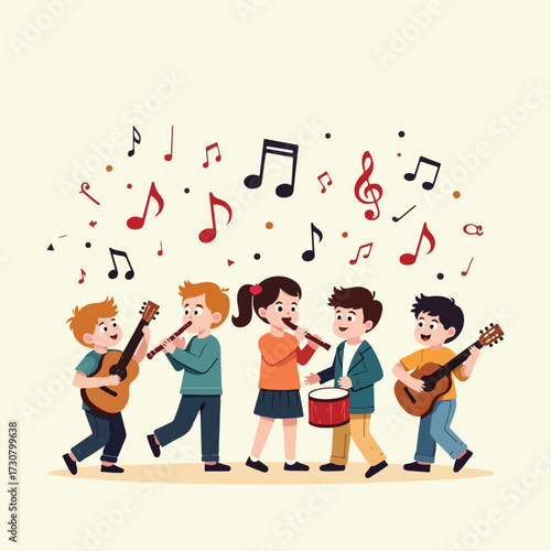 International Music Day vector illustration with colorful instruments, sound waves, microphone, headphones, and musical notes celebrating global harmony and music festival culture