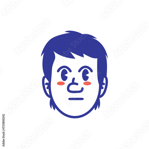 Cartoon illustration of male face emoji with frowning expression and blush cheeks. Simple bold vector style, perfect for sticker, mascot, emoji set, and social media design. EPS file.