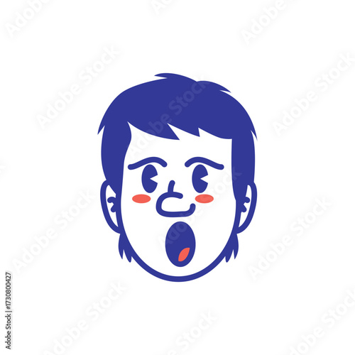 Cartoon illustration of male face emoji with frowning expression and blush cheeks. Simple bold vector style, perfect for sticker, mascot, emoji set, and social media design. EPS file.