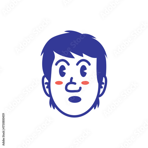 Cartoon illustration of male face emoji with frowning expression and blush cheeks. Simple bold vector style, perfect for sticker, mascot, emoji set, and social media design. EPS file.