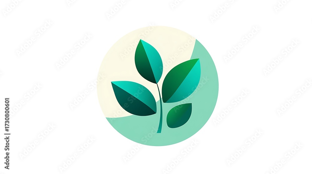 Fototapeta premium Sleek Botanical Flat Icon Emphasizing Rounded Practical Design and Premium Digital Usability for Modern Branding.