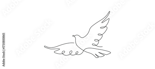 Continuous one line drawing of flying bird. Minimalist bird, dove, pigeon outline design.