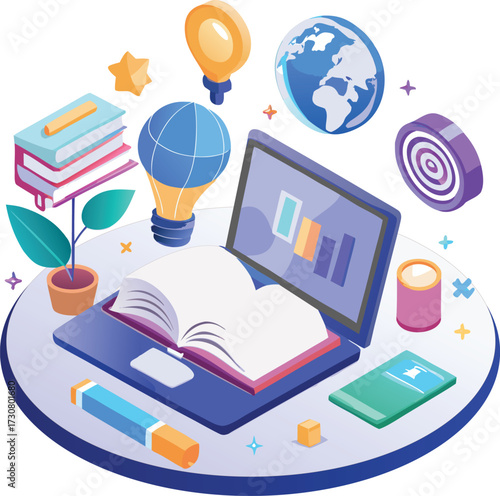 Isometric E-learning Online Education Digital Knowledge Concept Vector