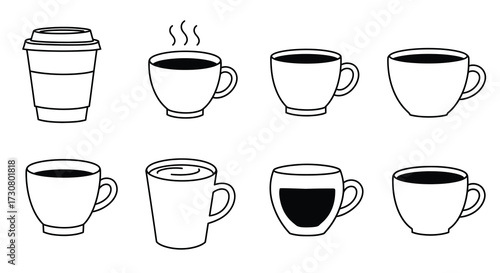 A collection of simple black and white coffee cup illustrations