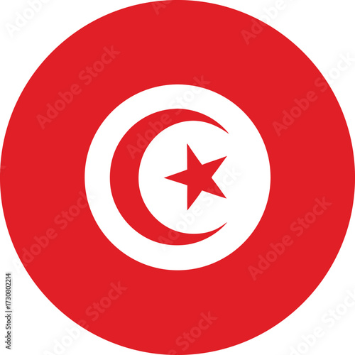 tunisia round flag with red crescent and white star symbol
