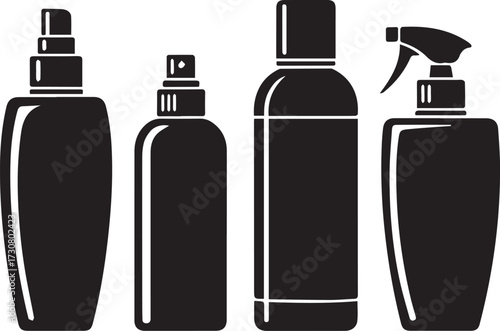 Cosmetic bottles silhouette mockup set for beauty products packaging design concept