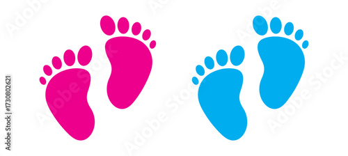 Baby footprints silhouette vector illustration, infant foot prints icon set in solid and line art style isolated. EPS 10.