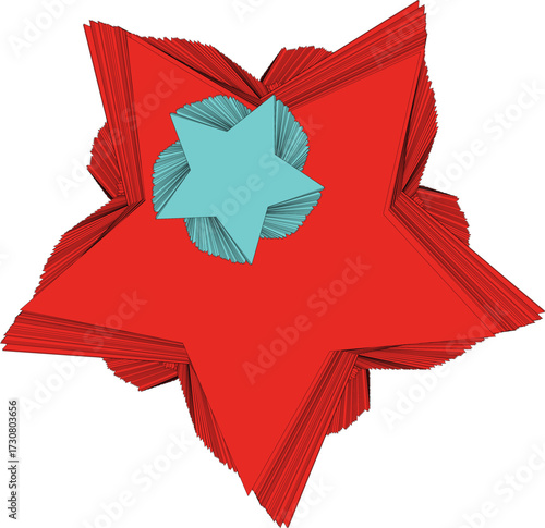  3D Red Star with Blue Center Geometric Abstract Icon