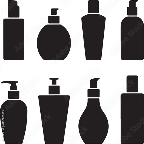 Cosmetic bottle mockup silhouettes collection for product design and branding applications