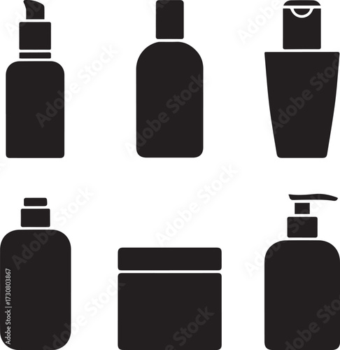 Cosmetic bottle mockup silhouettes collection of skincare packaging designs