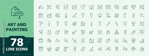 Art and Painting icon set. Included artistic, art and design, draw, art, digital and more. Creativity linear icon set. Minimalist icons pack. Art and illustration.