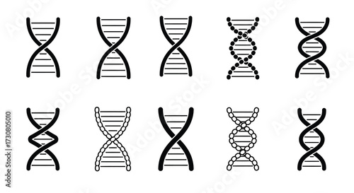 Variety of dna double helix structures displayed in a black and white pattern
