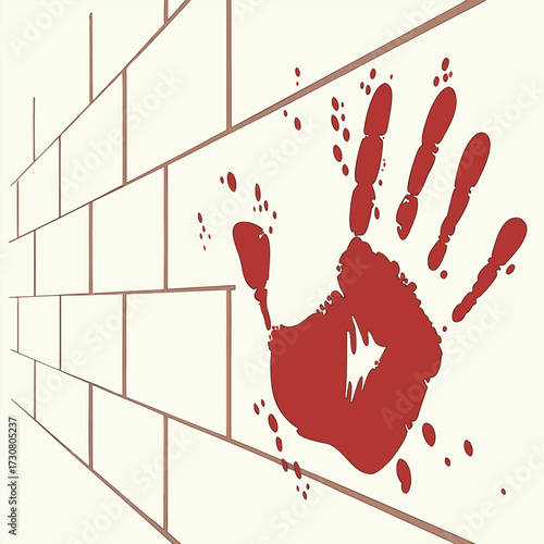 A creepy red bloody handprint vector. Ideal for horror posters, party flyers, digital backgrounds, and Halloween merchandise. Fully editable.