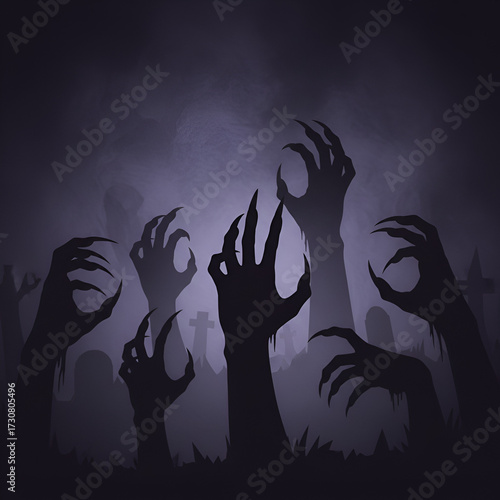 spooky halloween background with silhouette of monster hands