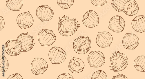 A seamless pattern of hand-drawn cabbage illustrations on a peach background.