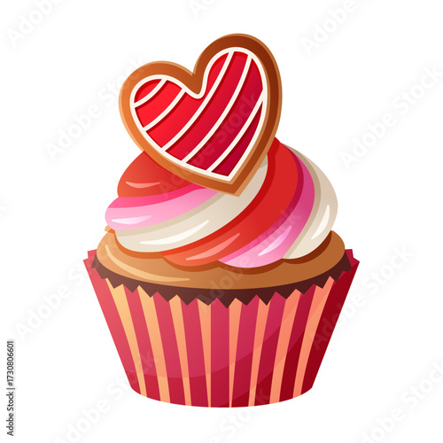 Valentine Cupcake with Heart Gingerbread Cookie