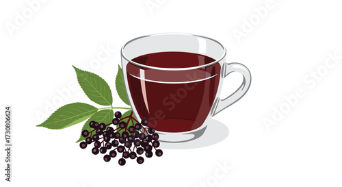 Enjoy a warm cup of elderberry tea made from fresh berries and leaves.