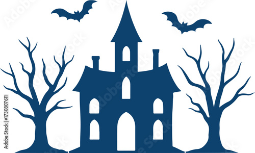 Scary Haunted House Illustration Spooky Halloween Ghosts and Monsters