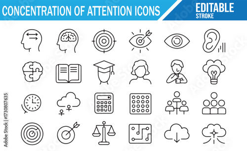 Cognitive Process Icons — Minimal Line Set for Thinking, Reading, and Planning
