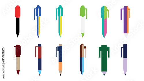 Collection of Colorful Pens: A vibrant array of writing tools, each pen boasting a unique hue, perfectly lined up to showcase the diverse tools of creativity and communication. 