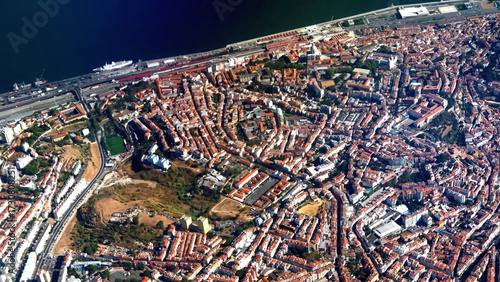 Aerial or drone view of Lisbon in Portugal
