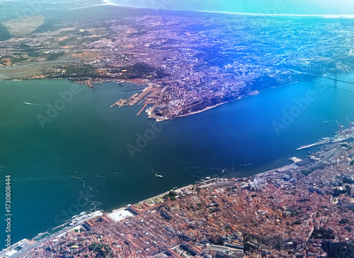 Aerial or drone view of Lisbon in Portugal