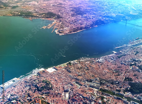 Aerial or drone view of Lisbon in Portugal
