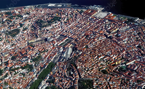 Aerial or drone view of Lisbon in Portugal