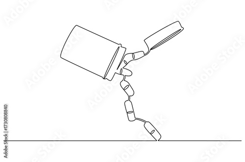 Continuous one line drawing of Pills Bottle Falling. Single line drawing illustration of Pills Falling out of bottle. Medical Capsules Container concept vector art. Doodle line illustration.