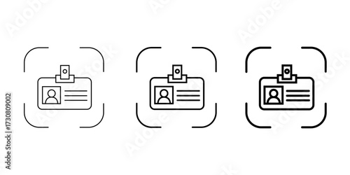 Set of minimalist ID card icons with transparent background, depicting identification badges, access passes, employee credentials, and corporate security symbols, vector illustration
