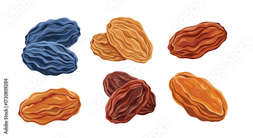A collection of various colorful dried grapes commonly known as raisins.