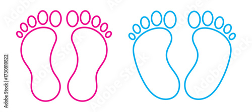 Baby footprints vector illustration, blue and pink newborn foot print icons, love infant design. EPS 10.