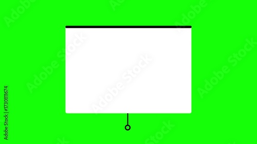 empty white projector screen opening animation isolated in green screen