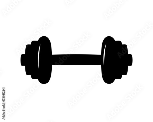 A simple black and white image showing a dumbbell for strength training