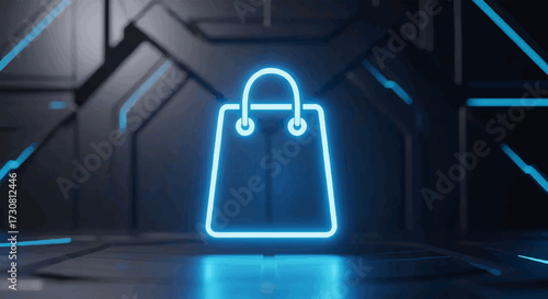 Digital Shopping Bag Icon Neon Effect Minimalist