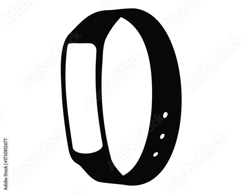 A simple black and white graphic of a wearable fitness tracker