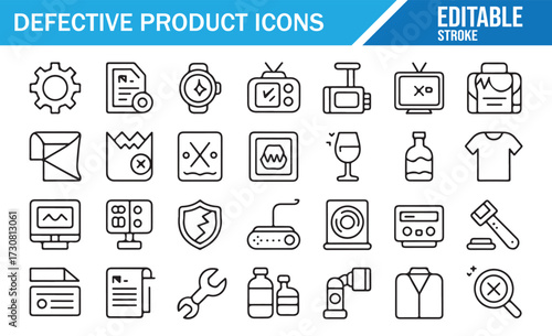 Return & Exchange Icons — Clean Line Graphics of Defects, Packaging, and Labels