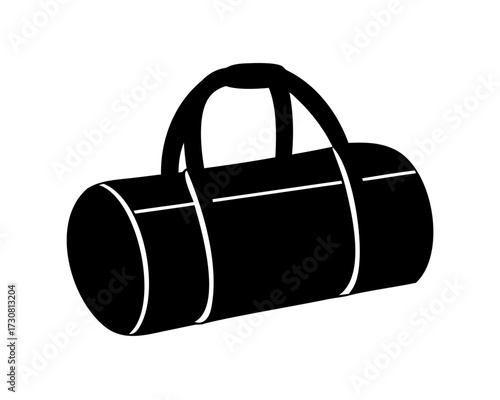 Black silhouette image of a cylindrical duffel bag with handles and straps