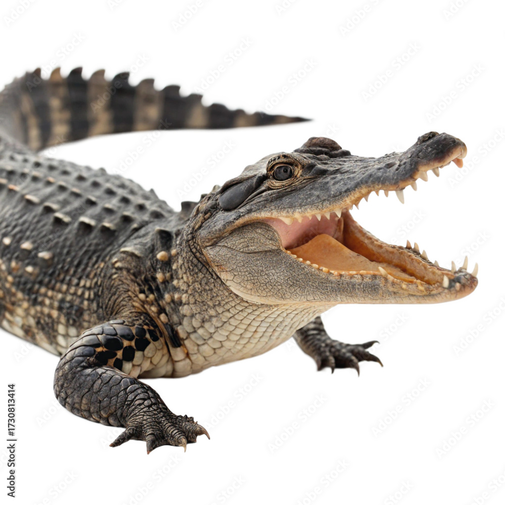 Fototapeta premium PNG of Alligator Mouth Open – Predator Pose Illustration