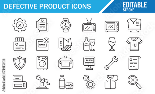 Product Recall & Warranty Icons — Line Outline Set for Damage, Refunds, and Legal Issues