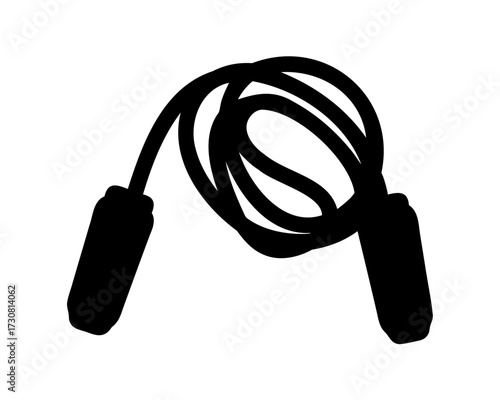 A coiled black skipping rope for fitness training and exercise equipment