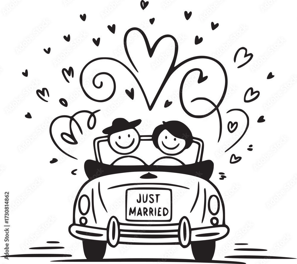 Heart Balloons Wedding Carriage Love Story Vector Graphics