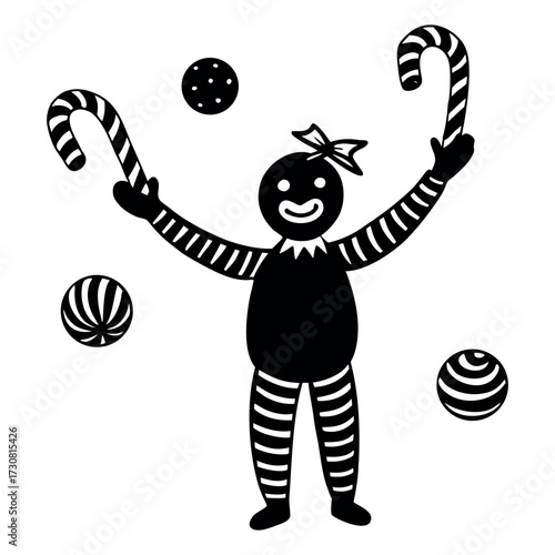 Candy Juggler Character with Candy Canes Vector Illustration
