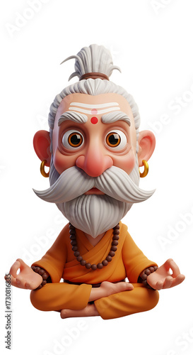 Cartoon Guru meditating in lotus position peacefully calm