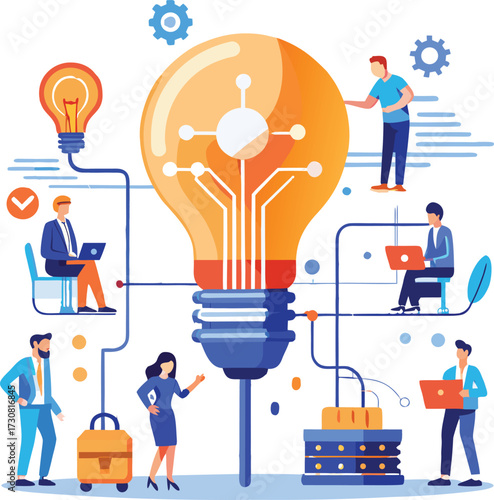 Business Team Working on Smart Idea: Innovation, Technology Startup, and Digital Solution