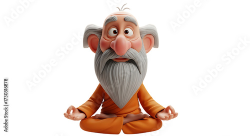 Cartoon Guru Meditating in Lotus Position with Black Background