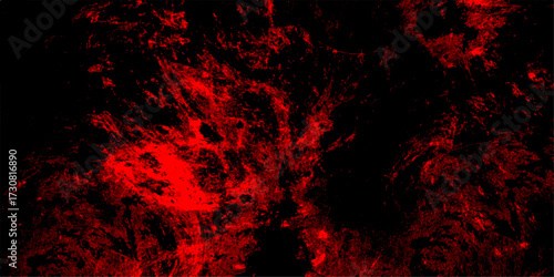 Abstract red grunge reflection of neon cumulus clouds smoke exploding art. Defocused Lights and Dust Particles with soft Red clouds painted texture. Freeze motion of red color fire particles splashing