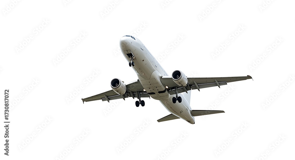 Obraz premium Commercial Airplane Preparing to Land Underneath a White Sky Full View