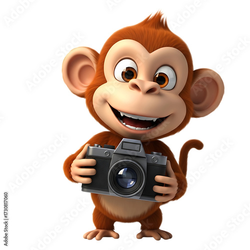 Cartoon Monkey Holding Camera Ready To Take Pictures