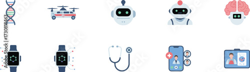 Medical technology and healthcare advancements depicted with modern icons and innovative concepts